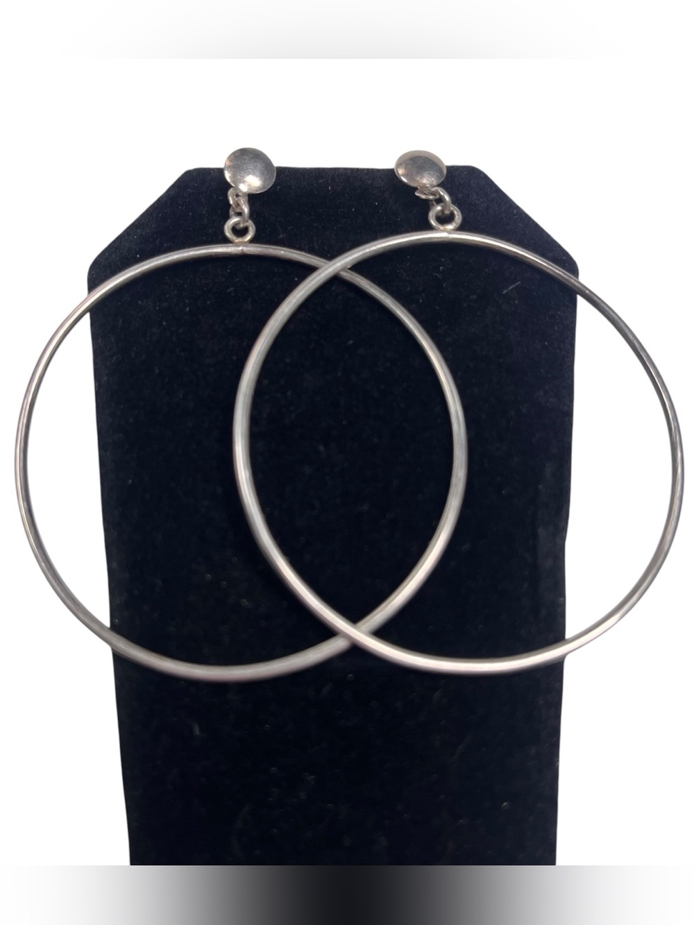 Vtg 925 Sterling Silver Large Round Hoop Earrings Disc Stud Post 2.75” Drop